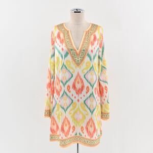 FLYING‎ TOMATO Dress Sz S Ikat Shift Bell Sleeve Peasant Boho Tunic Lightweight